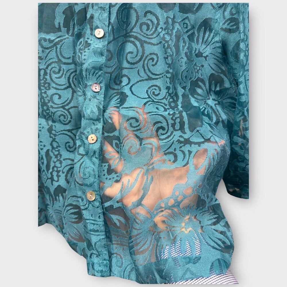 NWT West End Sheer Burnout Blouse Size Medium Caribbean Teal - W80 - Picture 4 of 7